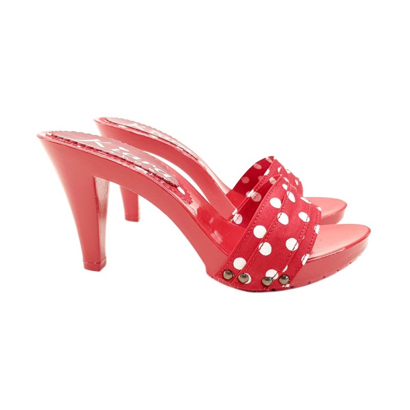 RED POLKA DOT CLOGS HEEL 9