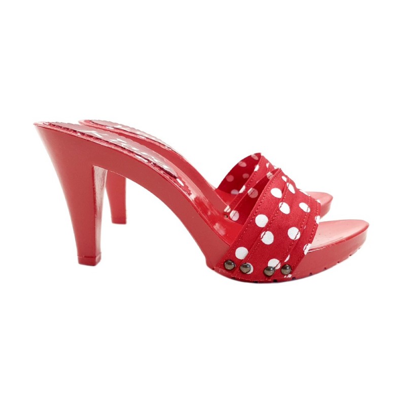 RED POLKA DOT CLOGS HEEL 9