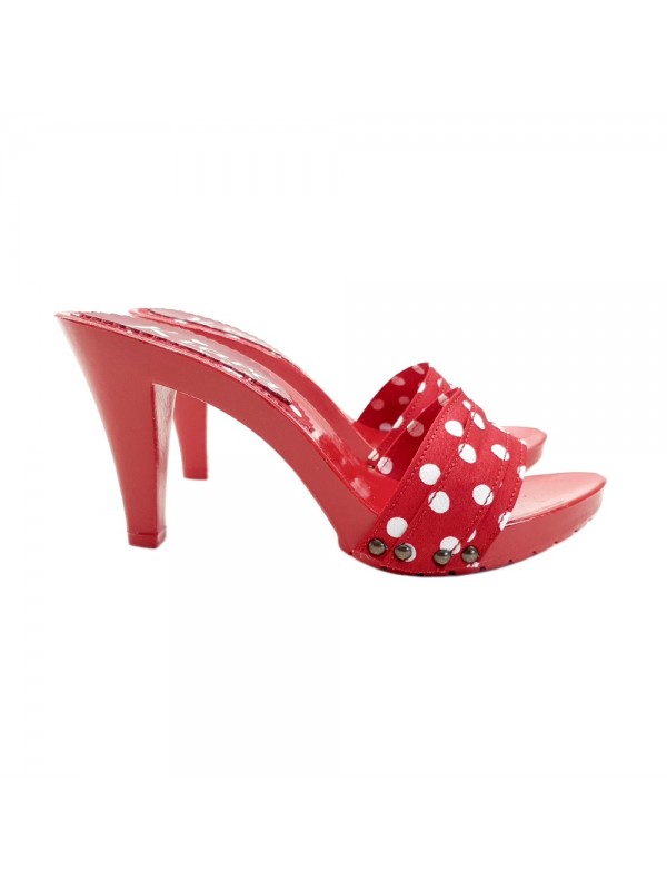 RED POLKA DOT CLOGS HEEL 9