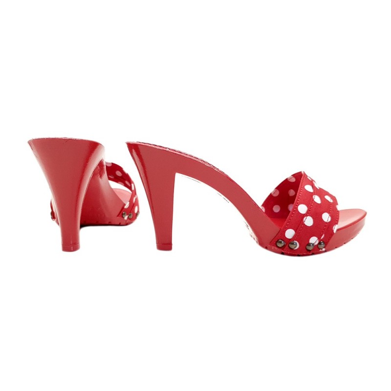 RED POLKA DOT CLOGS HEEL 9