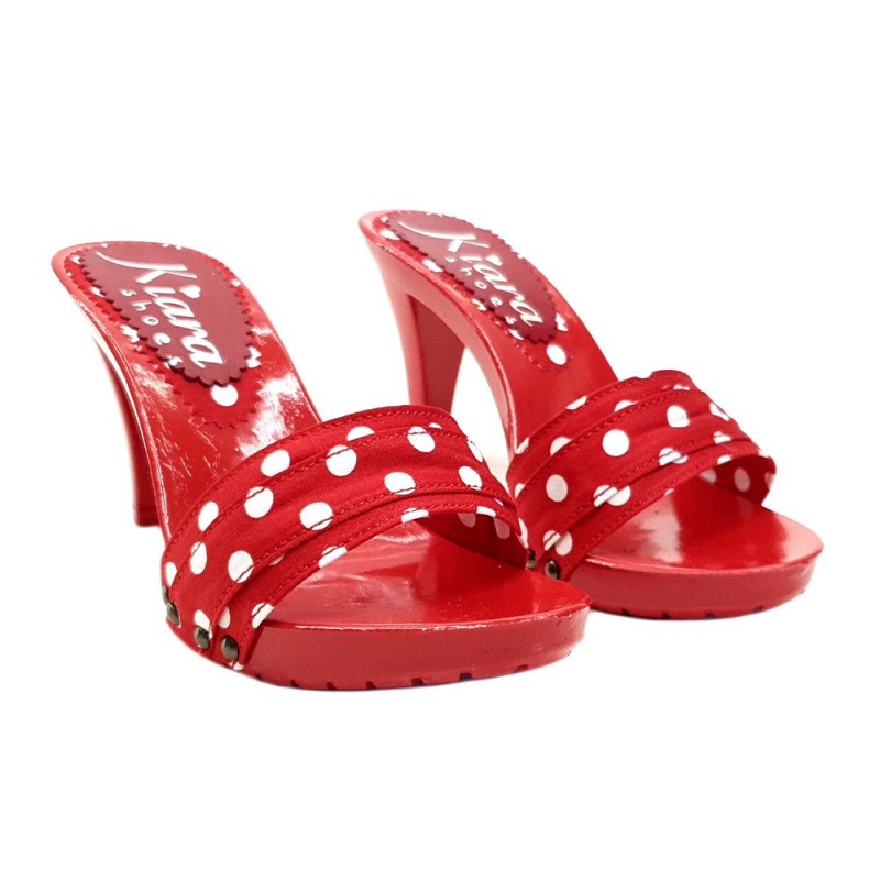 RED POLKA DOT CLOGS HEEL 9