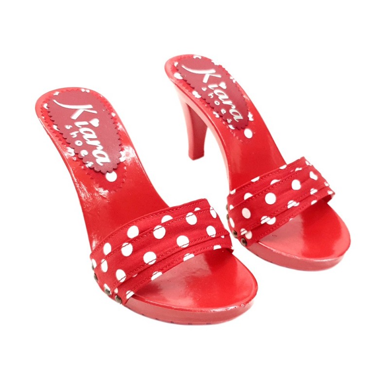 RED POLKA DOT CLOGS HEEL 9