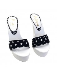BLACK POLKA DOT CLOGS HEEL 13