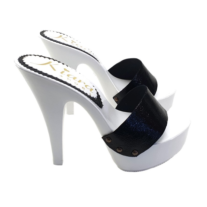 SCHWARZE HOLZSCHUHE AUS LEDER NAPLAK ABSATZ 13