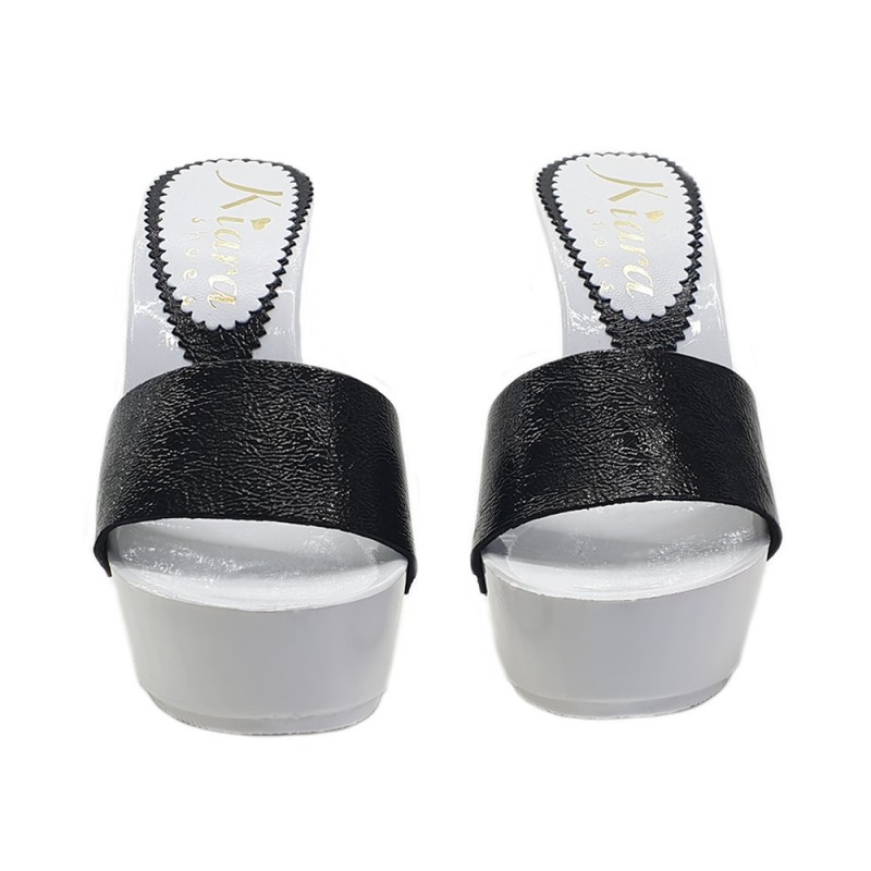 SCHWARZE HOLZSCHUHE AUS LEDER NAPLAK ABSATZ 13