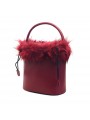 WOMEN'S RED BUCKET BAG WITH FUR