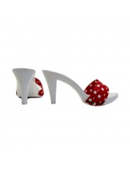 WHITE HEEL CLOGS WITH RED POLKA DOT UPPER