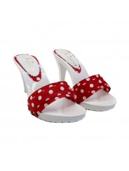WHITE HEEL CLOGS WITH RED POLKA DOT UPPER