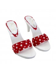 WHITE HEEL CLOGS WITH RED POLKA DOT UPPER