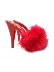 ROT LACKIERTE HOLZSCHUHE MIT PELZ