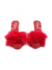 ROT LACKIERTE HOLZSCHUHE MIT PELZ
