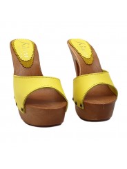 YELLOW LEATHER CLOGS HEEL 13