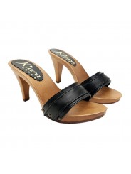 BLACK CLOGS IN LEATHER HEEL 9