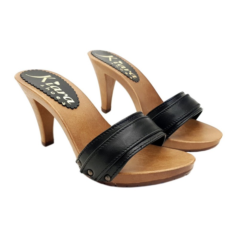 BLACK CLOGS IN LEATHER HEEL 9