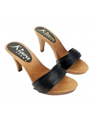 BLACK CLOGS IN LEATHER HEEL 9
