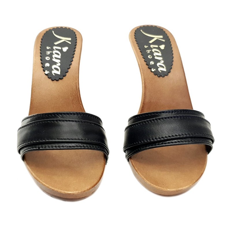 BLACK CLOGS IN LEATHER HEEL 9