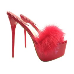 HOLZSCHUHE ROT MIT PELZ ABSATZ 17