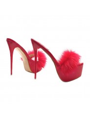 RED SHOES WITH FUR HEEL 17