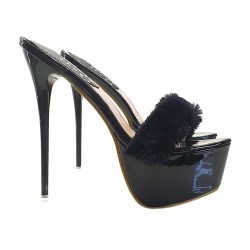BLACK SHOES WITH FUR HEEL 17