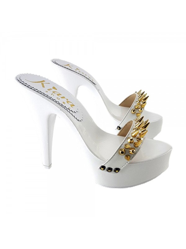 HOLZSCHUHE WEISS MIT METALLIC TIPS