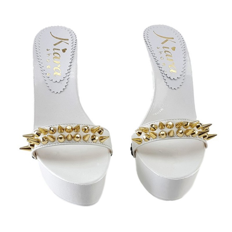 HOLZSCHUHE WEISS MIT METALLIC TIPS