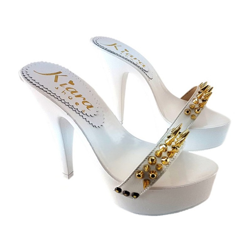 HOLZSCHUHE WEISS MIT METALLIC TIPS