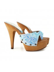 BLUE CLOGS WITH GLITTER HEEL 13