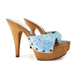 BLUE CLOGS WITH GLITTER HEEL 13