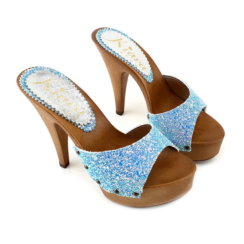 BLUE CLOGS WITH GLITTER HEEL 13