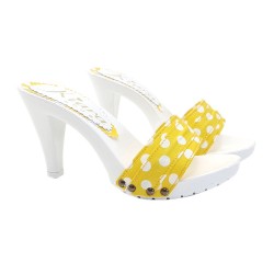 CLOGS WITH YELLOW POLKA DOT UPPER HEEL 9