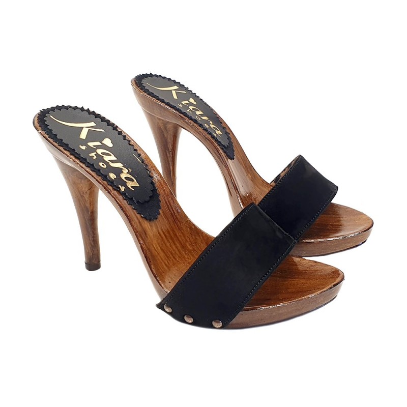 SABOTS EN DAIM NOIR TALON 12 MADE IN ITALY