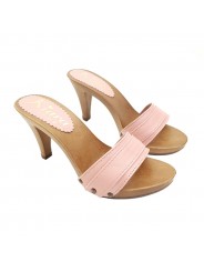 PINK CLOGS IN LEATHER HEEL 9