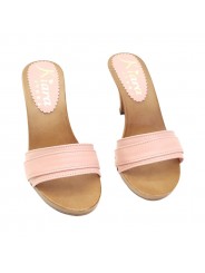 PINK CLOGS IN LEATHER HEEL 9