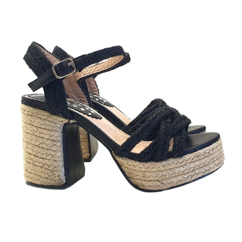 Sexy black Sandals in rope with ankle strap