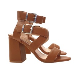 WOMAN'S FASHION SANDAL WITH DOUBLE ANKLE STRAP - HEEL 9 CM