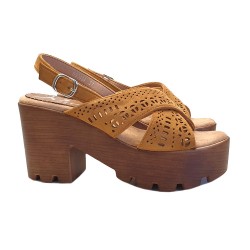 BROWN SANDALS 9 CM HEEL ADJUSTABLE STRAP - COMFORTABLE