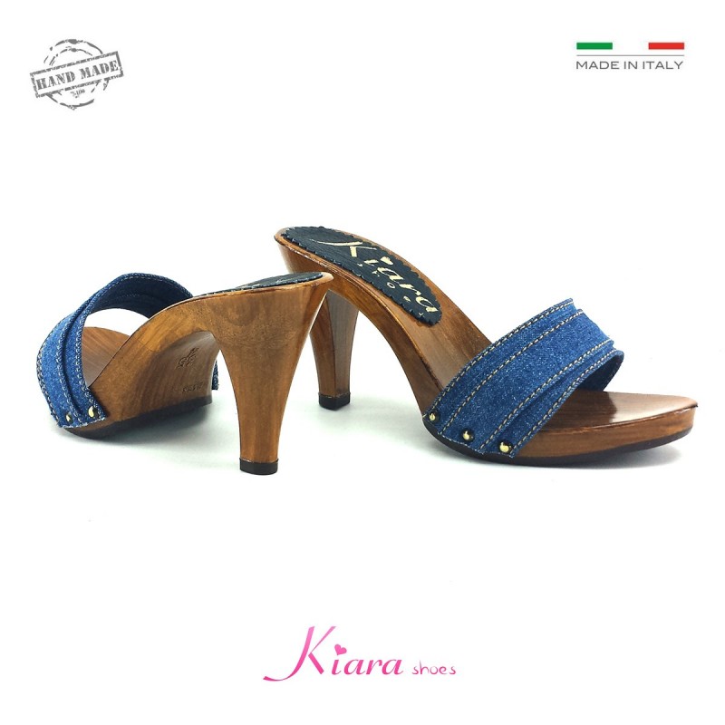 Kiara Shoes HOLZEFFEKT Clogs mit denim FARRBAND K5101 DENIM 