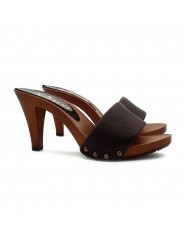 HEEL CLOGS IN DARK BROWN LEATHER
