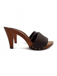 HEEL CLOGS IN DARK BROWN LEATHER
