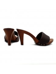 HEEL CLOGS IN DARK BROWN LEATHER