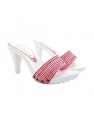 WHITE HEEL CLOGS WITH RED PIN-UP STYLE UPPER