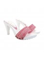 WHITE HEEL CLOGS WITH RED PIN-UP STYLE UPPER WHITE HEEL CLOGS WITH RED PIN-UP STYLE UPPER