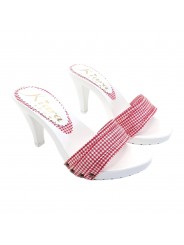 WHITE HEEL CLOGS WITH RED PIN-UP STYLE UPPER