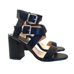 WOMAN'S FASHION BLACK SANDAL WITH DOUBLE ANKLE STRAP