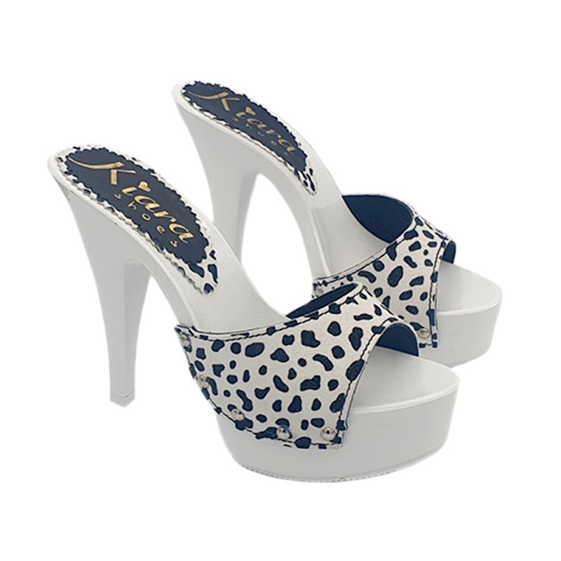 WHITE CLOGS WITH DALMATIAN EFFECT HEEL 13