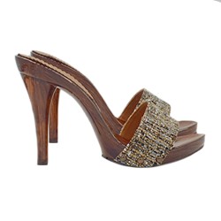 CLOGS BRAUN AUS TWEED ABSATZ 12