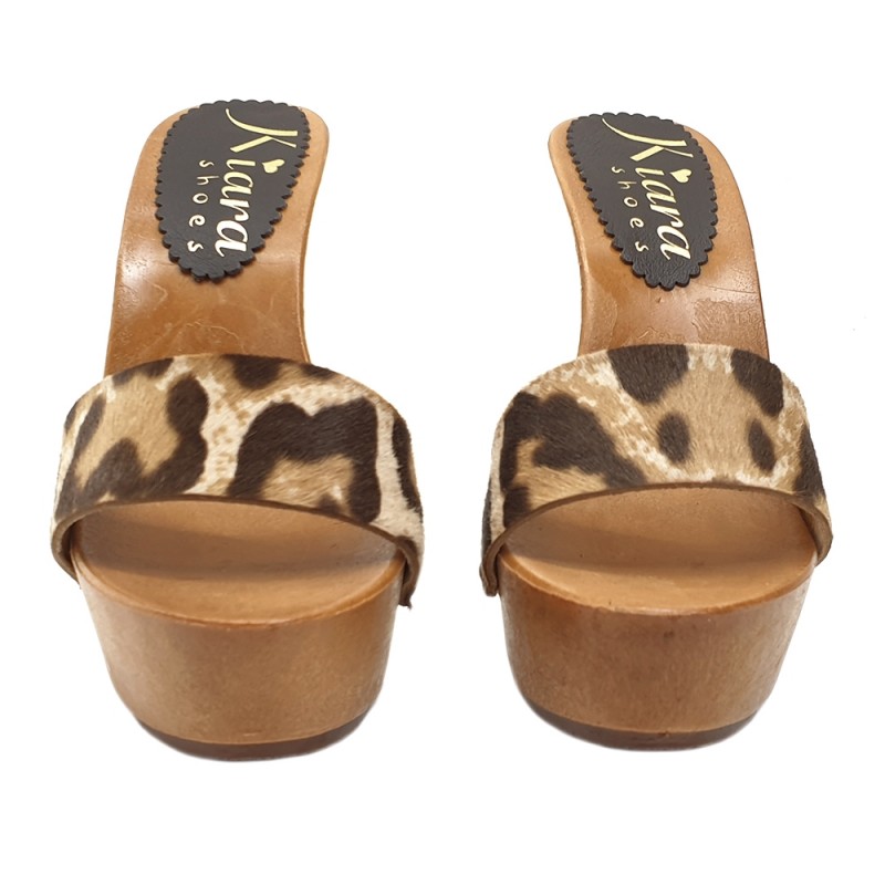 KZ3101 LEOPARD Kiara Shoes 13 cm hohe Damen Clogs mit leopard Band 35 EU, LEOPARD 