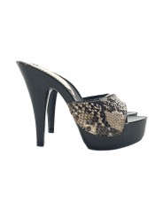 WOMEN'S LEATHER PYTHON PATTERN CLOGS HEEL 13