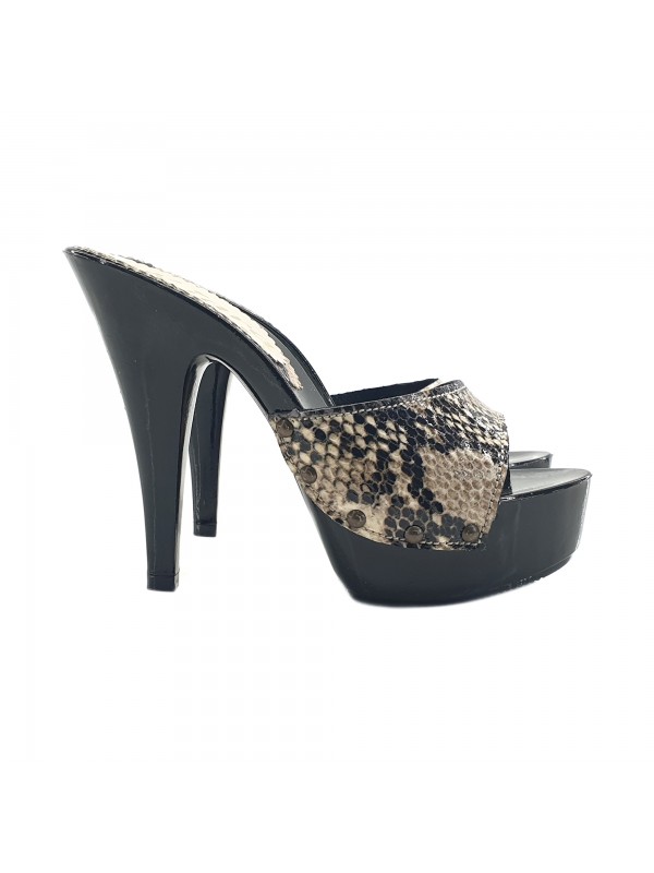 SCHWARZE CLOGS AUS LEDER PYTHON EFFEKT ABSATZ 13 SCHWARZE CLOGS AUS LEDER PYTHON EFFEKT ABSATZ 13