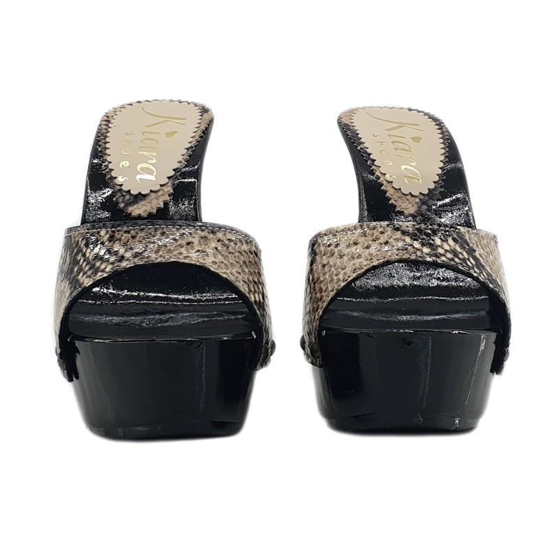 WOMEN'S LEATHER PYTHON PATTERN CLOGS HEEL 13 WOMEN'S LEATHER PYTHON PATTERN CLOGS HEEL 13